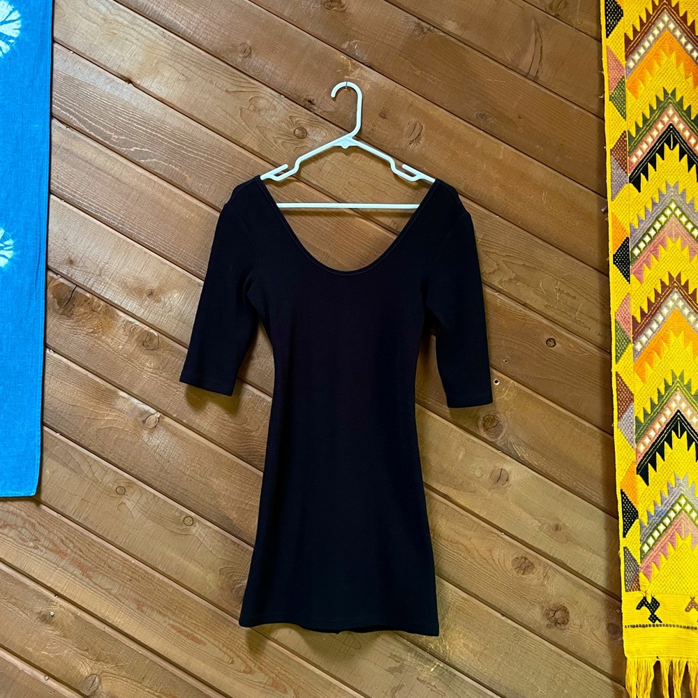 Olivaceous 3/4 Sleeve Black Mini Dress